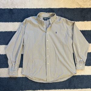 Ralph Lauren Men's Button Down Size Large Yellow and Blue Checkered Shirt